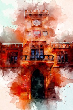 Kolobrzeg eski şehir, belediye binası, poland resim çizimi