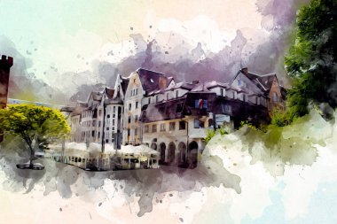 Kolobrzeg eski şehir, belediye binası, poland resim çizimi