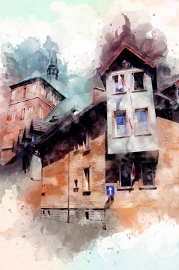 Kolobrzeg eski şehir, belediye binası, poland resim çizimi