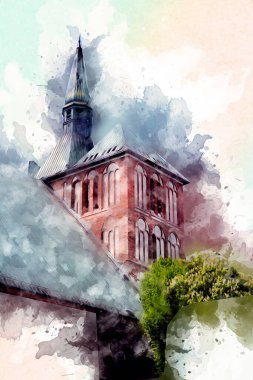 Kolobrzeg eski şehir, belediye binası, poland resim çizimi