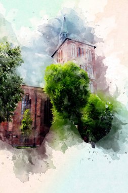 Kolobrzeg eski şehir, belediye binası, poland resim çizimi