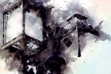 Antika sokak feneri el yapımı sanat eskileri çiziyor.