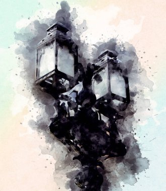 Antika sokak feneri el yapımı sanat eskileri çiziyor.