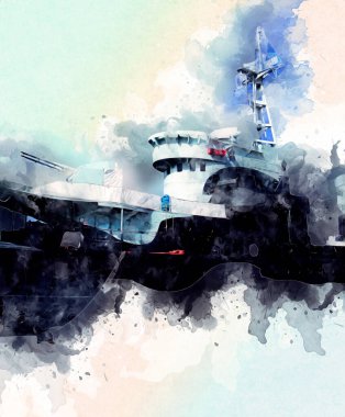 Savaş gemisi deniz illüstrasyonu antika sanat eseri çizimi