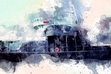 Savaş gemisi deniz illüstrasyonu antika sanat eseri çizimi