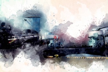 Savaş gemisi deniz illüstrasyonu antika sanat eseri çizimi