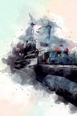 Savaş gemisi deniz illüstrasyonu antika sanat eseri çizimi