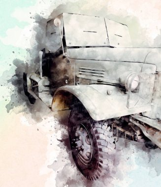 Zırhlı Araç Teknik Askeri Kamyon Sanat Çizimi