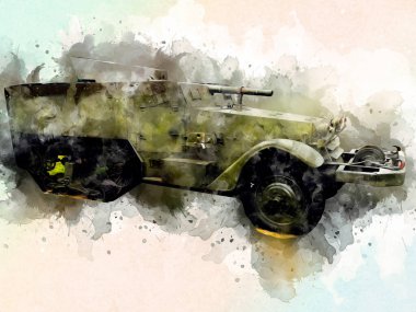 Zırhlı Araç Teknik Askeri Kamyon Sanat Çizimi