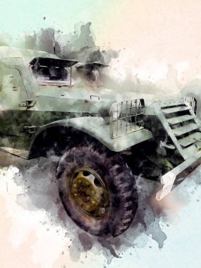 Zırhlı Araç Teknik Askeri Kamyon Sanat Çizimi