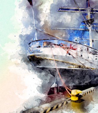 Antika tekne deniz motifi el yapımı sanat eseri çizimi