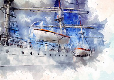 Antika tekne deniz motifi el yapımı sanat eseri çizimi