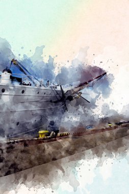 Antika tekne deniz motifi el yapımı sanat eseri çizimi