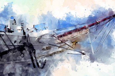 Antika tekne deniz motifi el yapımı sanat eseri çizimi