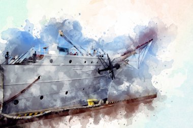 Antika tekne deniz motifi el yapımı sanat eseri çizimi