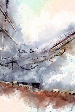 Antika tekne deniz motifi el yapımı sanat eseri çizimi