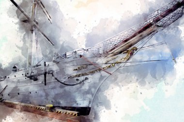 Antika tekne deniz motifi el yapımı sanat eseri çizimi