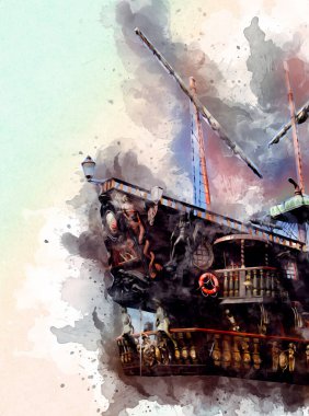 Antika tekne deniz motifi el yapımı sanat eseri çizimi