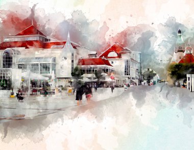 Sopot sanat çiziminde kare ve gezinti mimari dönüm noktası