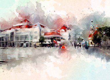 Sopot sanat çiziminde kare ve gezinti mimari dönüm noktası