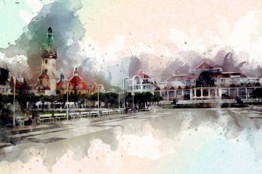 Sopot sanat çiziminde kare ve gezinti mimari dönüm noktası