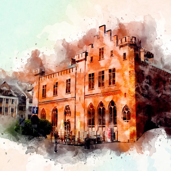 Kolobrzeg eski şehir, belediye binası, poland resim çizimi