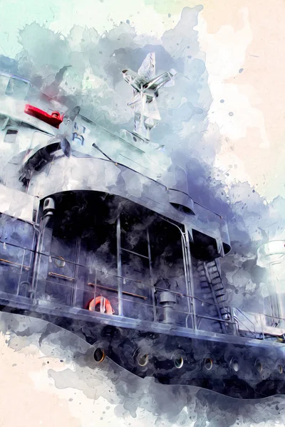 Savaş gemisi deniz illüstrasyonu antika sanat eseri çizimi