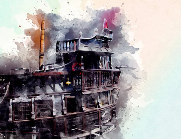 Pirátská Loď Plachtění Moři Ilustrace Umění Kreslení Skica Vintage — Stock fotografie