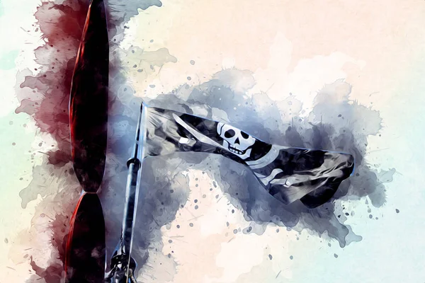 Skull and bones on a pirate flag, art illustration drawing sketch vintage