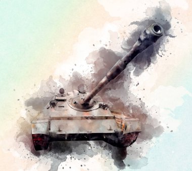 Vintage tank izole çizim sanat illüstrasyonu