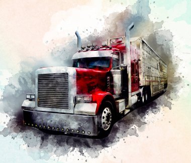 Amerikan kamyon illüstrasyon rengi izole edilmiş eski sanat eseri