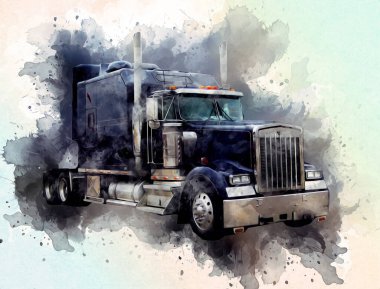 Amerikan kamyon illüstrasyon rengi izole edilmiş eski sanat eseri