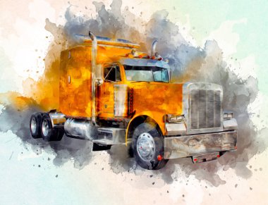 Amerikan kamyon illüstrasyon rengi izole edilmiş eski sanat eseri