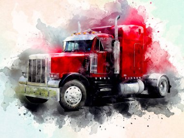 Amerikan kamyon illüstrasyon rengi izole edilmiş eski sanat eseri