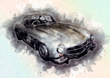 Klasik Retro Klasik Eski Araba Çizimi