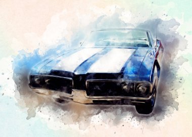 Klasik Retro Klasik Eski Araba Çizimi