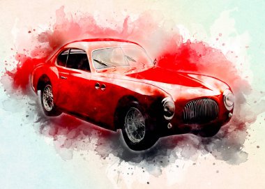 Klasik Retro Klasik Eski Araba Çizimi