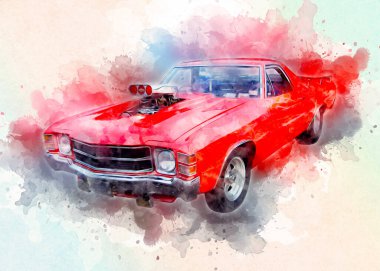 Klasik Retro Klasik Eski Araba Çizimi