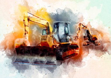 Buldozer illüstrasyon renk sanat grunge vintage çizim