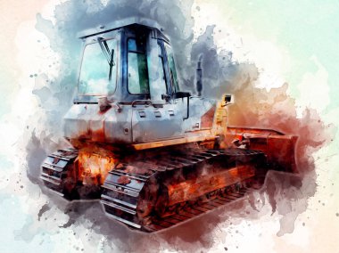 Buldozer illüstrasyon renk sanat grunge vintage çizim