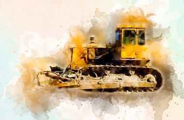 Buldozer illüstrasyon renk sanat grunge vintage çizim
