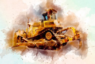 Buldozer illüstrasyon renk sanat grunge vintage çizim