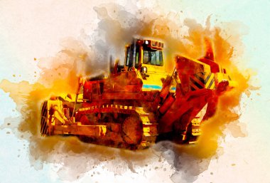Buldozer illüstrasyon renk sanat grunge vintage çizim