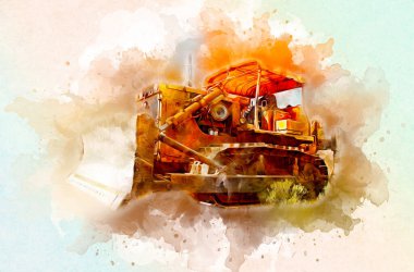 Buldozer illüstrasyon renk sanat grunge vintage çizim