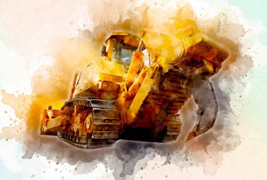 Buldozer illüstrasyon renk sanat grunge vintage çizim