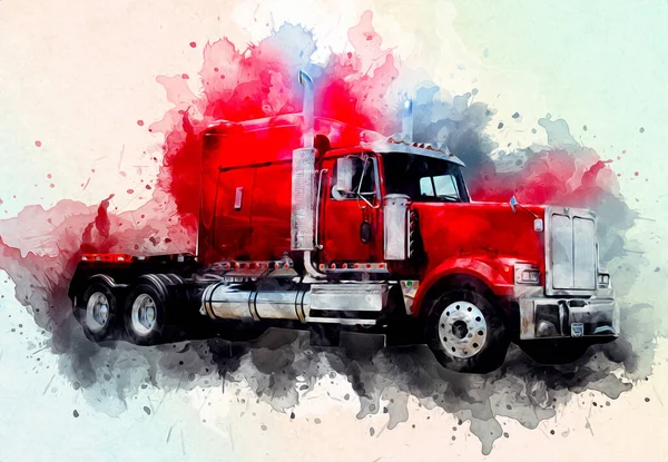 Americano Camion Illustrazione Colore Isolato Arte Vintage Retro — Foto Stock