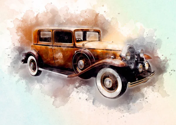 Vintage Retro Classique Vieille Illustration Voiture — Photo