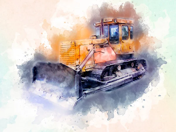 Bulldozer illustration color art grunge drawing vintage