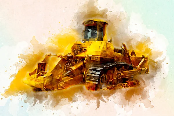 Bulldozer illustration color art grunge drawing vintage