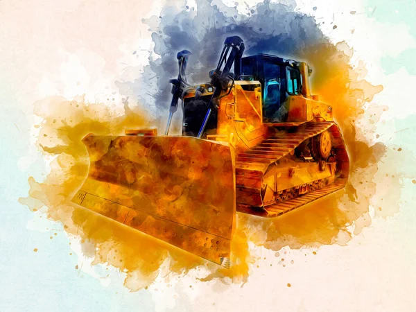 Bulldozer illustration color art grunge drawing vintage